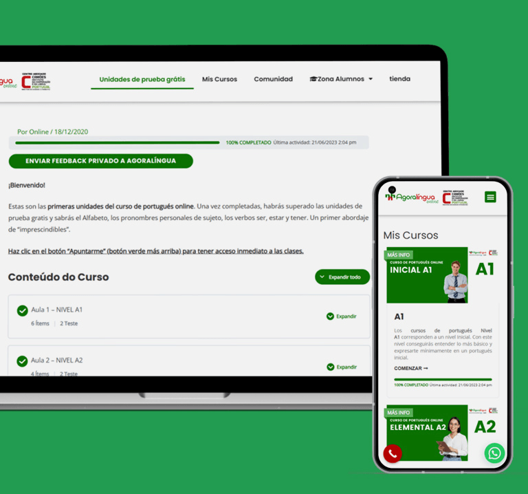 plataforma de Agoralíngua para aprender portugués online