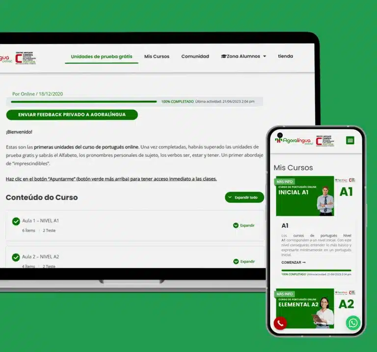 plataforma de Agoralíngua para aprender portugués online